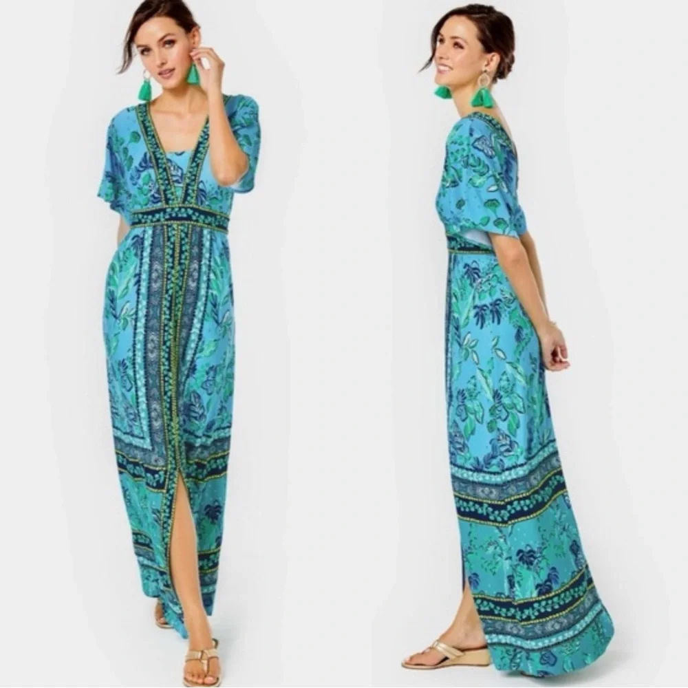 lilly pulitzer ilia maxi dress Lilly Pulitzer NWT Ilia Maxi Dress Seabreeze Plant One On You Size 6